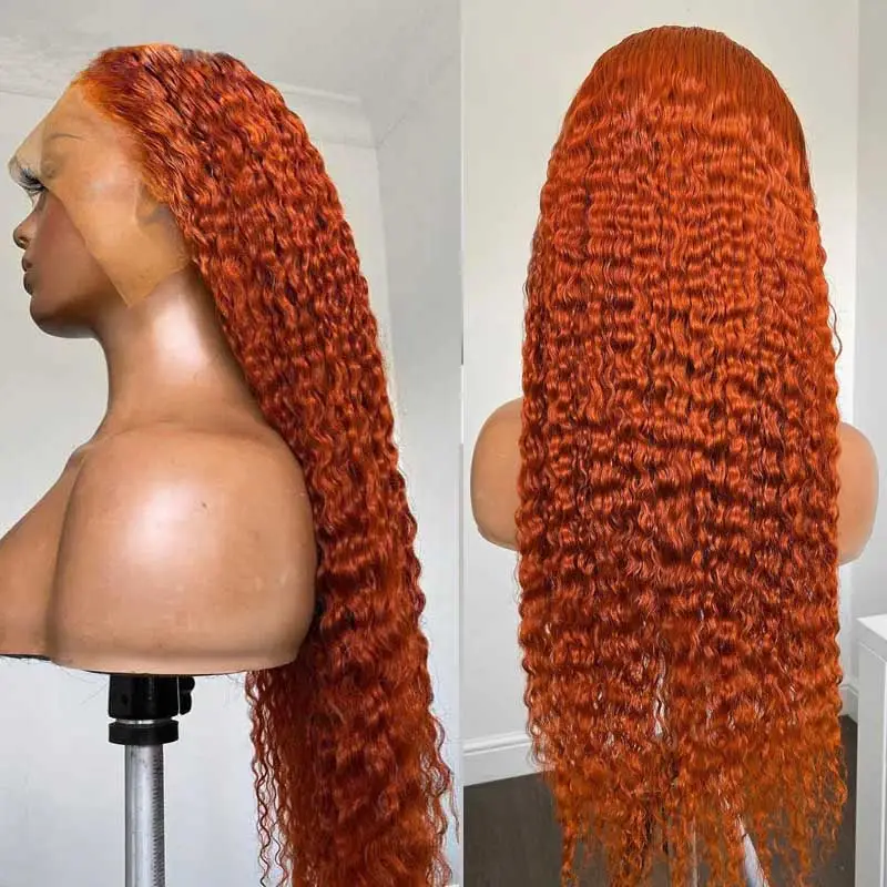 13X6 Water Wave Human Hair Wigs Orange Colored Virgin Human Hair Wigs Top Quality 100% Real Human Hair For Wholesale