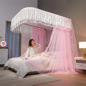 La mejor cubierta de dosel de cama con riel de guía de pista de acero inoxidable en forma de U, <span class=keywords><strong>mosquitera</strong></span> portátil de tamaño King <span class=keywords><strong>para</strong></span> bebé <span class=keywords><strong>para</strong></span> uso doméstico, función plegada - Product Image 2