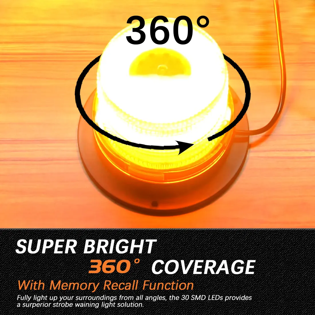 9-32V E-mark Flashing Magnetic Beacon Light LED Amber Warning LED Strobe Light