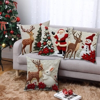 Housse de coussin en peluche de Noël personnalisée 45x45 cm, motif cerf nordique, Père Noël, bonhomme de neige, lapin, impression en relief, décoration de canapé pour la maison