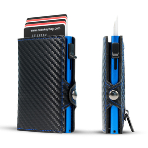 Casekey Custom Color Slim Minimalist Carbon Fiber Popup Card Holder Tarjetero Fibra De Carbono Rfid <b>Smart</b> <b>Wallet</b> With Zipper - Product Image 1