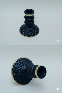 Photophore vintage en verre noir gaufré avec bordure dorée – Décoration de table élégante pour mariage et maison – Chandelier de luxe pour bougie pilier - Product Image 2