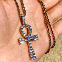 Pendentif Croix Ankh Égyptienne en Argent, Bijoux Hip Hop Tendance, Sertis de Diamants Moissanite et Zircon Cubique