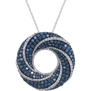 Collar con colgante de círculo de diamantes Ornaatis, 4,80 quilates, diamantes azules y blancos de talla redonda, plata de ley 925, uso diario para mujer - Product Image 1