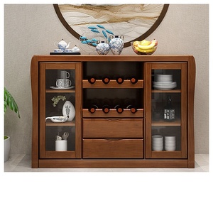 Muebles de Madera para Sala de Estar, Mesas Buffet con Puertas de Vidrio y Cajones, Color Marrón - Product Image 2