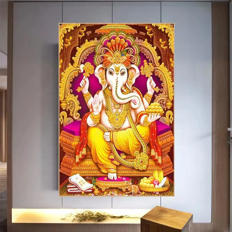 Golden Lord Ganesha-carteles e impresiones en lienzo, pintura de religión India, imágenes artísticas de pared para decoración de sala de estar