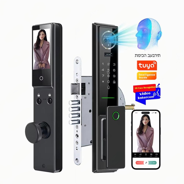 Israel 240 250 Mortise Smart Lock Face Fingerprint Recognition Digital Lock Tuya Wifi App Key Card Camera Electronic Door Lock