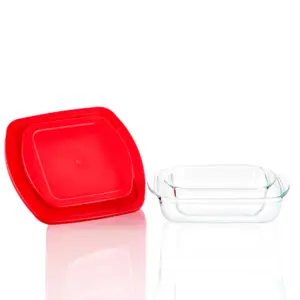 LINUO-plato para hornear de vidrio transparente, rectangular, con tapa colorida, para microondas, venta al por mayor