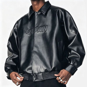 QIFAN Custom <strong>Letter</strong> 3D Embossed Logo Full Zip up <strong>Mens</strong> Bomber PU Leather <strong>Jackets</strong> for <strong>Men</strong> - Product Image 1
