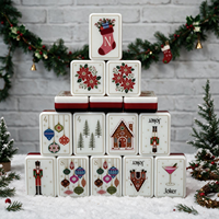 Prêt à expédier : Ensemble de Mahjong Américain de Noël, 4 couches, en acrylique, 160 pièces, avec ornements de luxe, tuiles sculptées motif Poinsettia