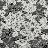 Tissu en dentelle Chantilly transparent à sequins, broderie florale 3D gaufrée, aspect gaufré premium, cordon blanc, pour mariage