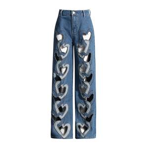 Pantalones Vaqueros de Mezclilla con Diseño de Corazón Calado a la Moda para Mujer, Hechos a Medida, 2026 - Product Image 2
