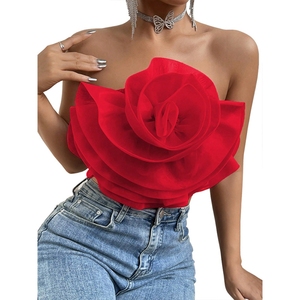 Top Corto Sexy Color Caramelo con Estampado Floral 3D sin Tirantes para Mujer, Moda de Verano - Product Image 4