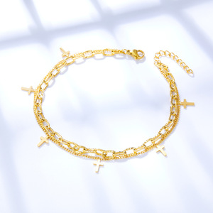 Tobillera Cruzada de Estilo Europeo Americano, de Acero Inoxidable, Multicapa, Adorno para el Pie de Mujer, Joyería de Playa para Verano - Product Image 1
