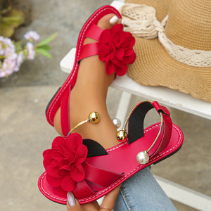 Sandalias planas con punta abierta para mujer, decoración de flores en 3D, correa trasera, calzado informal suave para uso diario, calzado de verano para exteriores para mujer - Product Image 3