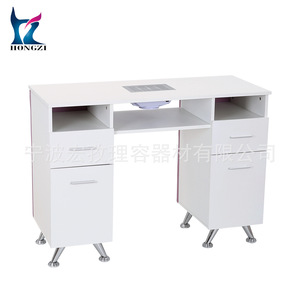 HONGZI Nail Salon <b>Table</b> With Built In Vacuum Soft Hand Support Double Layer Storage Manicure <b>Work</b> Station White Pink - Product Image 4