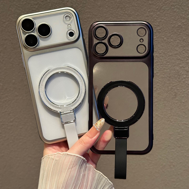 Luxury Magnetic Ring Kickstand Phone Case With Hand Strap Shockproof Protection Wireless Charging Back Cover for iPhone 17 16 15