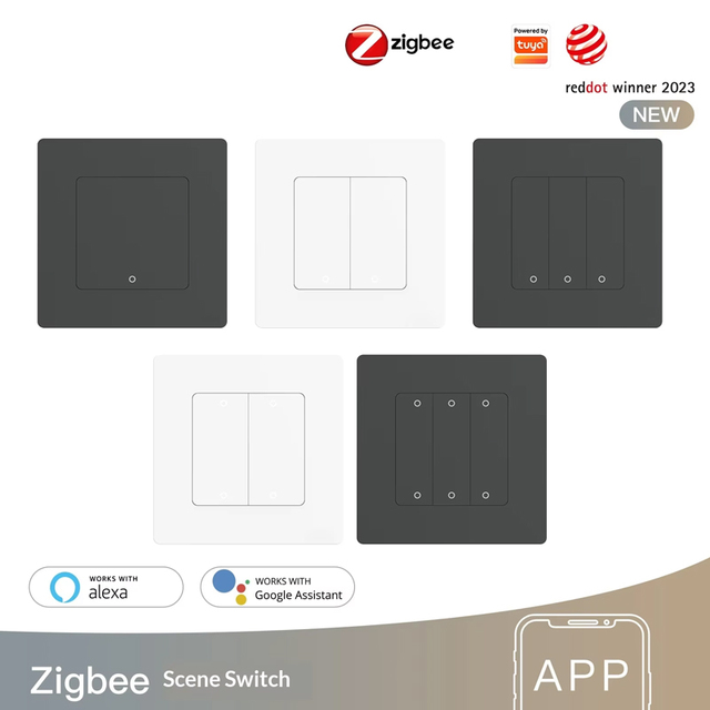 Zigbee 3.0 Smart Home Scenario Switch 1234-key Wireless Scene Adhesive IP20 Flame Retardant ABS for Smart App Remote Control