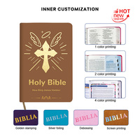 Bible espagnole catholique de luxe avec bords dorés, couverture en cuir véritable, en espagnol, français et anglais, Bible personnalisée