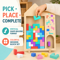 Papan Puzzle Balok Kayu Vertikal Berbentuk Kastil, Permainan Edukasi Membangun dengan Balok Warna-warni dan Slot Penyimpanan Samping untuk Usia 3-6 Tahun