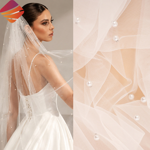 Tessuto in <span class=keywords><strong>Tulle</strong></span> <span class=keywords><strong>Bianco</strong></span> con Perle 3D, Larghezza 118 Pollici, per Veli da Sposa, Perle da 6MM, Ricamo con Perline, Morbido Tessuto in <span class=keywords><strong>Tulle</strong></span> per Veli Nuziali - Product Image 1