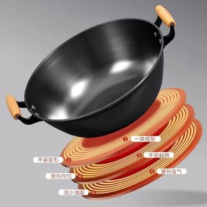 <strong>Old</strong> Fashioned <strong>Cast</strong> <strong>Iron</strong> Wok 30cm-40cm Deep Flat Bottom Double Handle Nonstick For Induction <strong>Cooker</strong> - Product Image 2