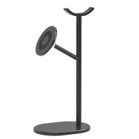 Organisateur de bureau 2-en-1 en alliage d'aluminium et silicone, support magnétique pour casque supra-auriculaire et support de téléphone portable amovible avec anneau Mag-Safe