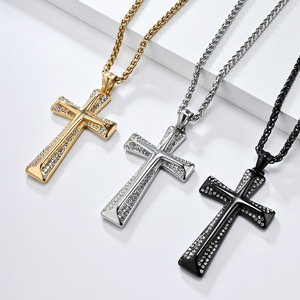 <b>Cross</b> Necklace Stainless Steel Diamond Encrusted Themed Pendant Gift Jewelry - Product Image 2