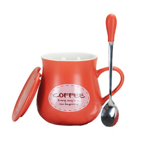 Mug en céramique à large base avec couvercle et cuillère, tasse à café créative pour usage quotidien - Product Image 5