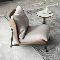 Fauteuil de salon moderne de luxe en cuir et tissu avec cadre métallique, accoudoirs bas, nouveau design, pour hôtel, salon, canapé simple relaxant