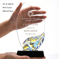 Trophée personnalisé en cristal irisé en forme de feuille, plaque en verre gravée sur mesure, certificat de reconnaissance, récompenses d'entreprise