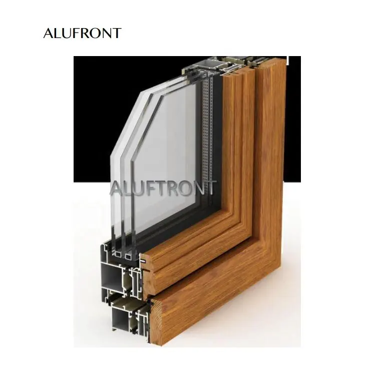 ドイツのハードウェアモダンスイングダブルグレーズアルミニウム複合クラッド木製フレーム木材開き窓