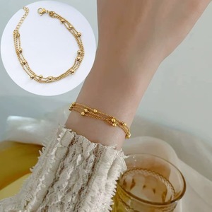 Bracelet en chaîne d'acier inoxydable à trois rangs de perles - Bracelet à perles métalliques superposées pour femmes - Product Image 3
