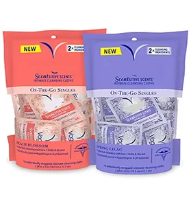 Mini Feminine Cleansing Wipes PH Balanced Peach Blossom Spring Lilac Individually Wrapped 32 Count