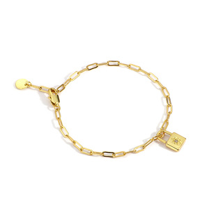 Pulsera de Cadena de Eslabones de Latón Unisex de Moda 2024 con Colgante de Zirconia y Cierre, Chapada en Oro de 14K, Logotipo Personalizado, Aniversario, Moda - Product Image 5