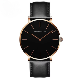 Reloj de cuarzo minimalista para hombre con esfera grande, caja en tono oro rosa, correa de cuero marrón, resistente al agua, informal, a la moda - Product Image 2