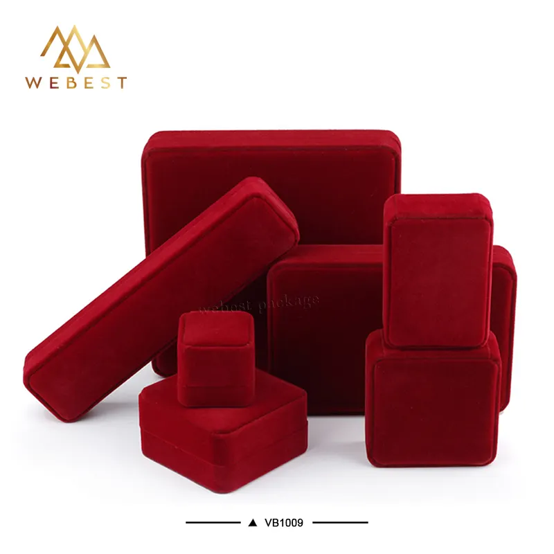 Webest scatola di gioielli regalo di lusso anello di gioielli in velluto personalizzato rosso all'ingrosso con scatola di anelli di velluto scatola di velluto per invito a nozze