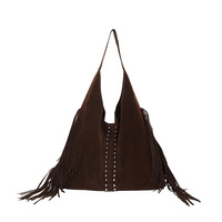 Sac fourre-tout en daim à franges pour femme, automne 2026, avec rivets décoratifs, grande capacité, style rétro, sac à bandoulière sous le bras