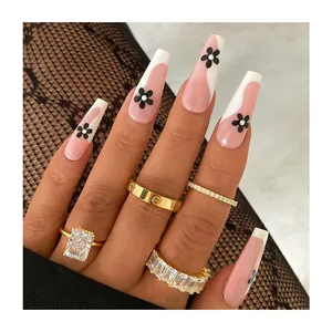 Newest Design French Tips Cute Flower Sticker Making Machine Full Cover Acrylic Soft Gel Press On Nails Long Kids Fake Nails