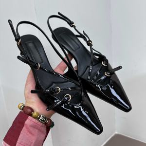 Zapatos de Tacón Alto Tipo Stiletto para Novia, de Alta Calidad, con Tacón de 5 cm, Punta en Pico, Hebilla Metálica, Brillantes - Product Image 1