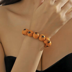 Fashion <b>Personalised</b> Pumpkin Spider Print <b>Beaded</b> <b>Bracelet</b> Jewelry Halloween Wooden Beads <b>Bracelet</b> for Party - Product Image 2