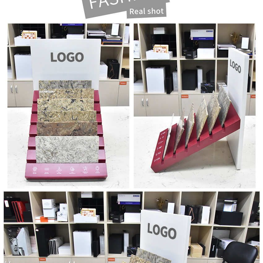 Tsianfan Factory Custom Countertop Stone Sample Display Racks Ceramic Granite Desk Stand Tiles Quartz Table Top Wooden Display