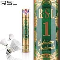 Volants de badminton de compétition RSL Yashilong - Plumes de liège naturel, lot de 12, tête en liège entièrement naturel, garantie d'authenticité