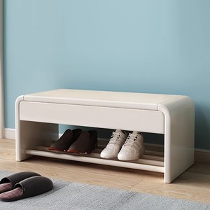 Solid Wood <b>Shoe</b> Changing Stool Walnut Color Storage Shelf <b>For</b> Entryway Home Use - Product Image 3