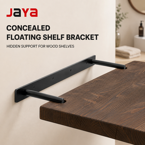 JAYA Black Steel Concealed Floating <strong>Shelf</strong> <strong>Bracket</strong> Hidden Wall Mount Support <strong>Rods</strong> for Wood <strong>Shelves</strong> Bathroom Kitchen Storage - Product Image 1