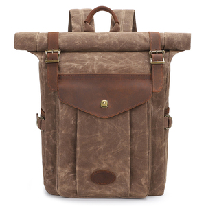 Waxed <strong>Canvas</strong> Vintage Rolltop Travel Backpack for Men Women Water Resistant Carry on Casual High Quality <strong>Back</strong> <strong>Pack</strong> - Product Image 1