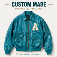 Blouson Bomber en Cuir Bleu Ciel Personnalisé avec Logo pour Homme, Veste Universitaire Haut de Gamme, Veste Letterman avec Patch Chenille, Marque Privée OEM