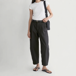 Leduo Customized <b>Women</b> High Waist Pleated Straight <b>Cropped</b> Pants Solid <b>Black</b> Cotton Casual Ankle <b>Trousers</b> With Pockets - Product Image 1
