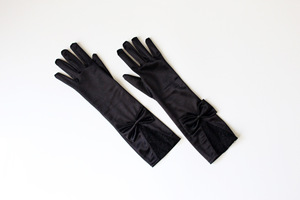MIO Fashion Élégantes Mitaines de Mariée Longueur Coude, Nœud Noir en Dentelle Nylon <span class=keywords><strong>et</strong></span> Satin Doux, Gants de Soirée pour <span class=keywords><strong>Femme</strong></span> - Product Image 6