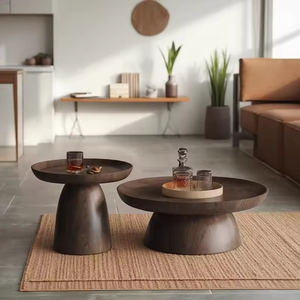 Tavolino da Salotto Moderno e Contemporaneo Rotondo in Legno Massello con Finitura Noce Elegante Tavolo Centrale per Salotto e Ufficio - Product Image 1